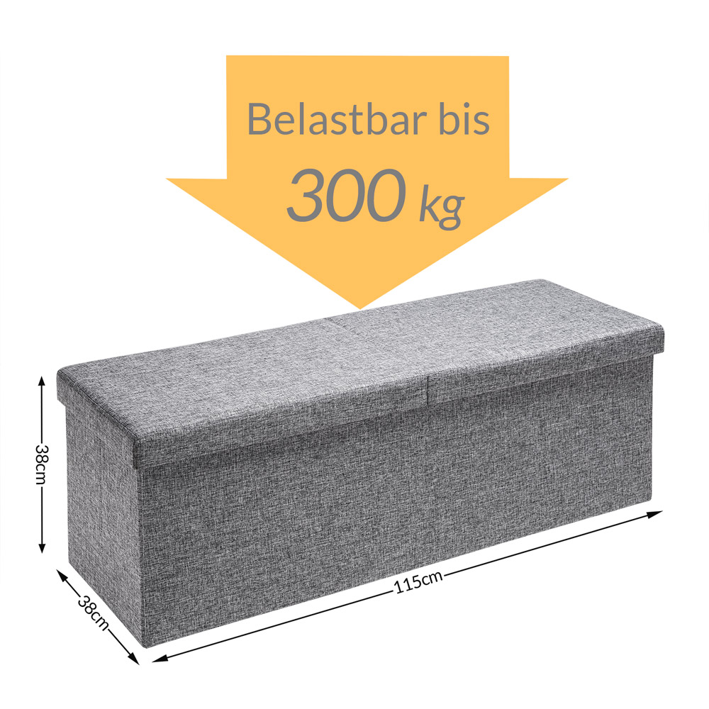 Casaria Sitzbank Hellgrau 115x38x38cm mit Klappdeckel