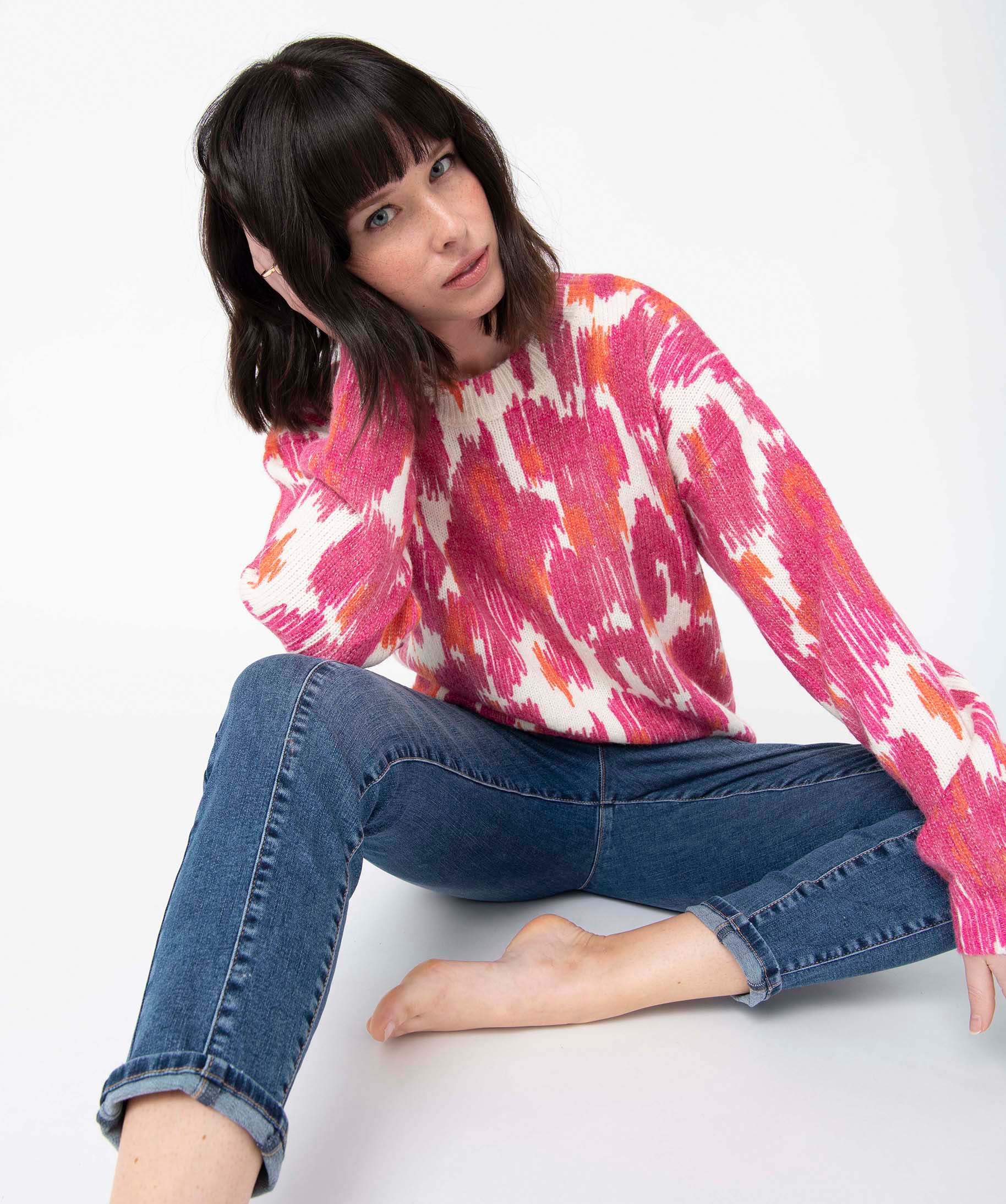 Pull femme en maille imprimée multicolore | GEMO