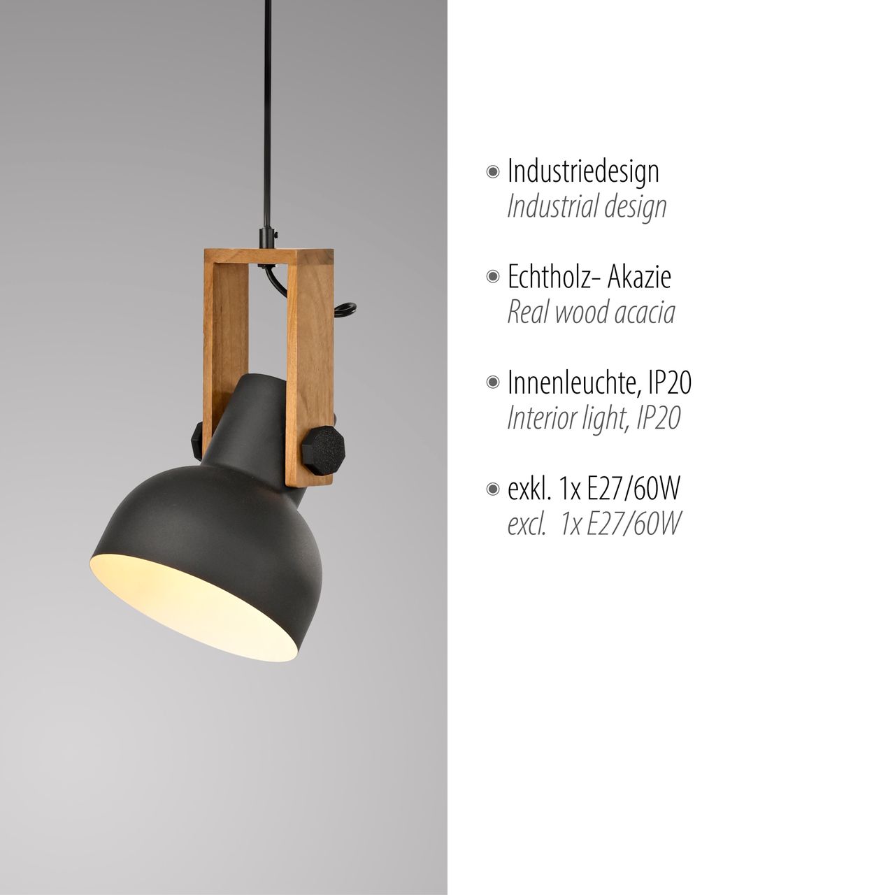 JUST LIGHT Pendelleuchte CUP 2.0, 1xE27 max. 60Watt exkl., höhenverstellbar, IP20, Schwarz