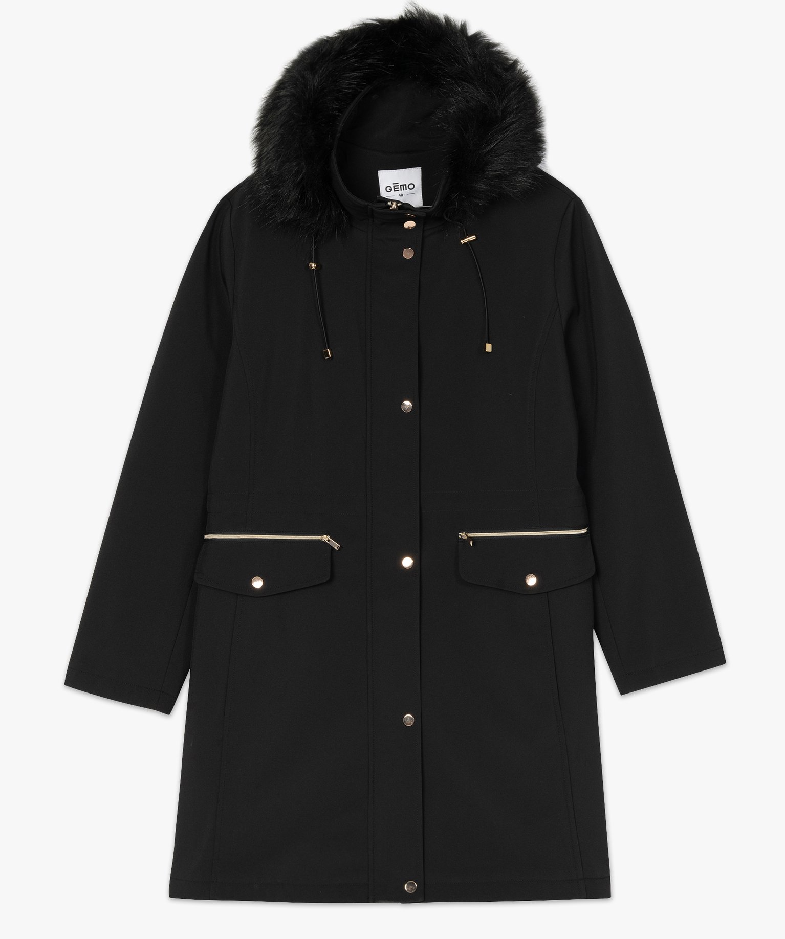 Manteau femme à capuche fantaisie et détails métalliques noir | GEMO