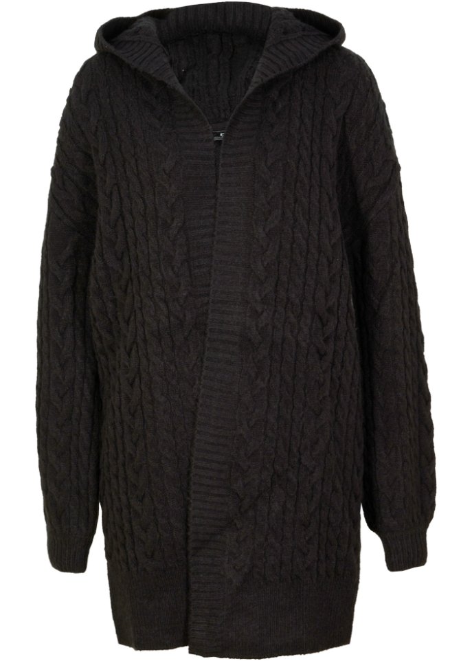 Strickjacke mit Zopfmuster und Kapuze