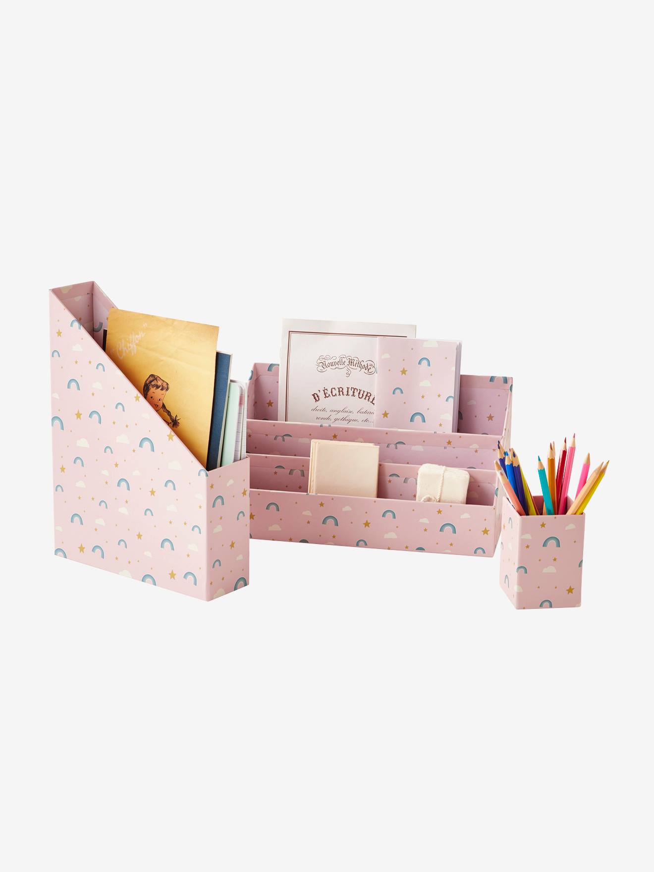 Set rangement bureau Arc-en-ciel rose
