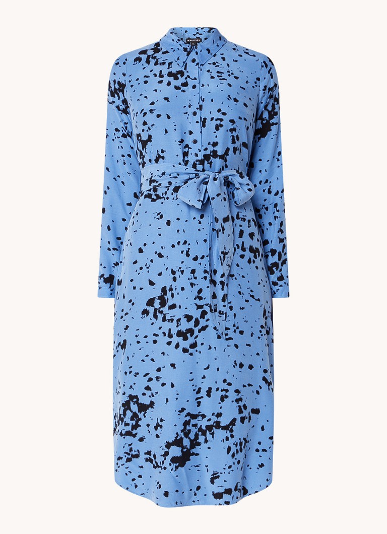 Whistles Smudged midi blouse dress with tie belt and side pockets