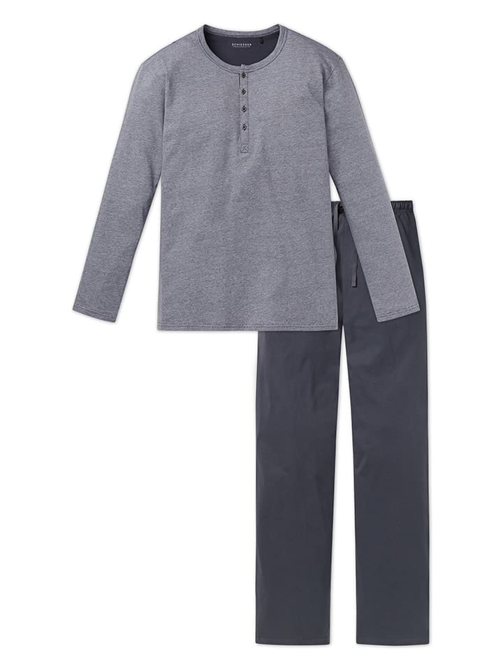 Schiesser Pyjama in Grau/ Anthrazit günstig kaufen