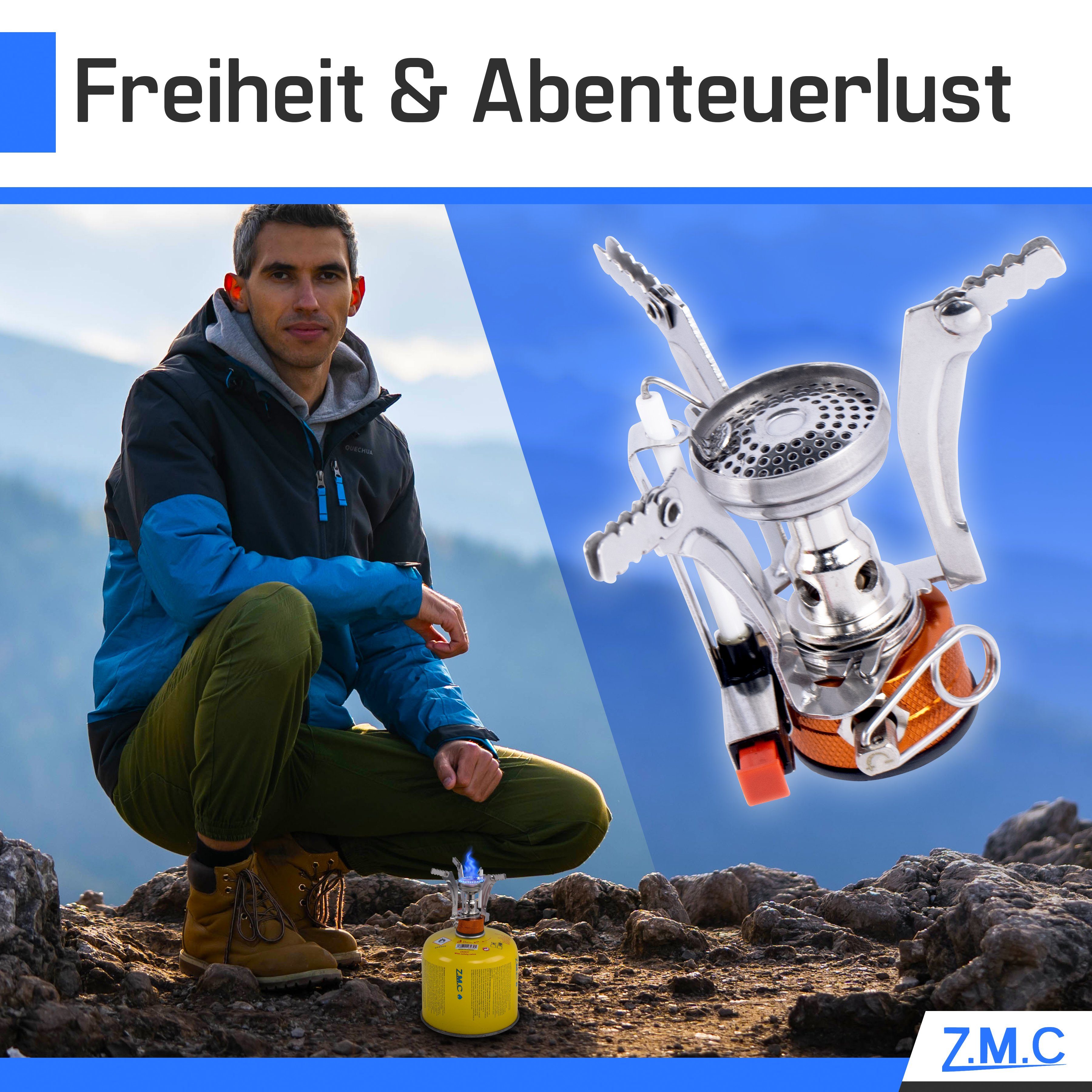 ZMC Gaskocher Mini Outdoor Campingkocher 3200W, (Butan Gas Kartusche Piezozündung Kochfeld), Camping Gas Kocher Stove Herd Kartuschenkocher Faltbar Butangas