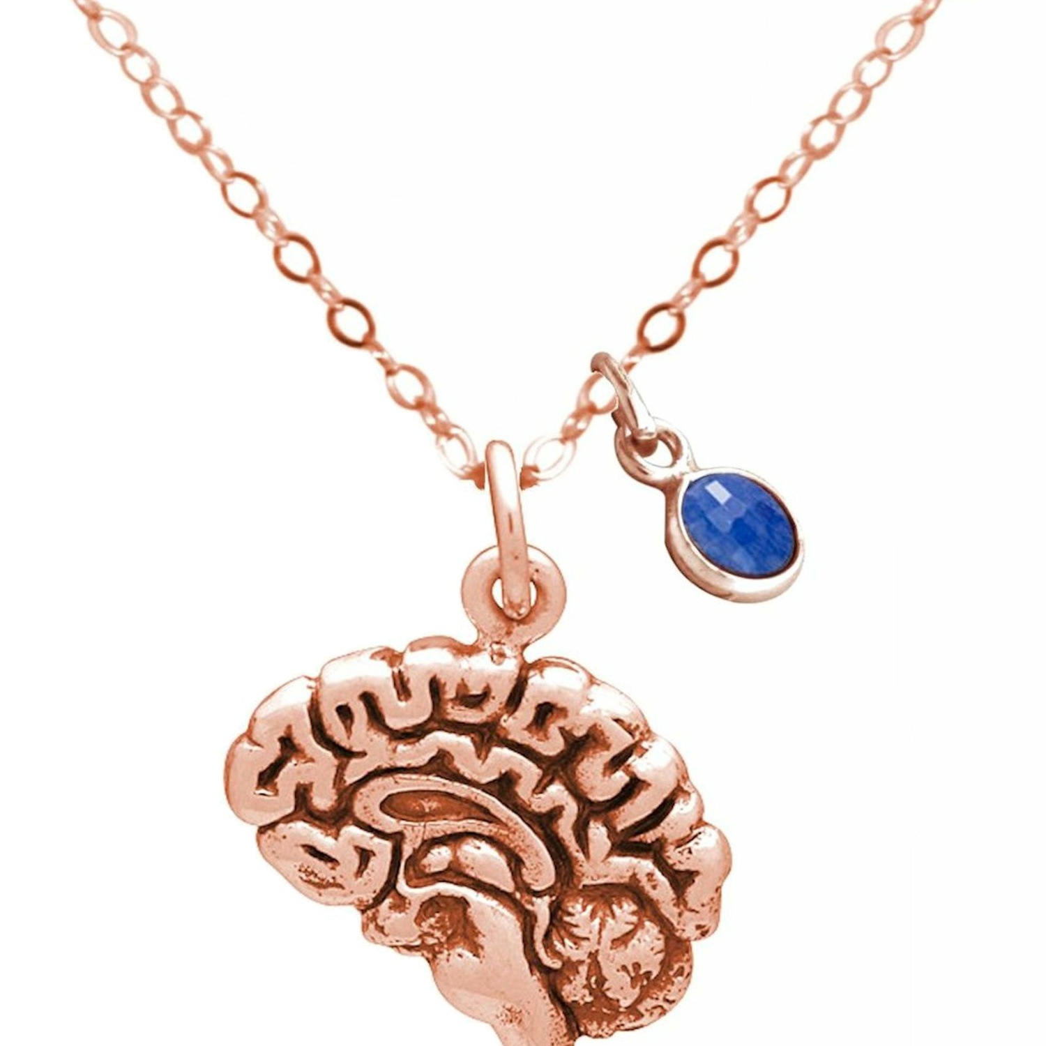 Kette mit Anhänger '3-D anatomisches Gehirn Saphir'
