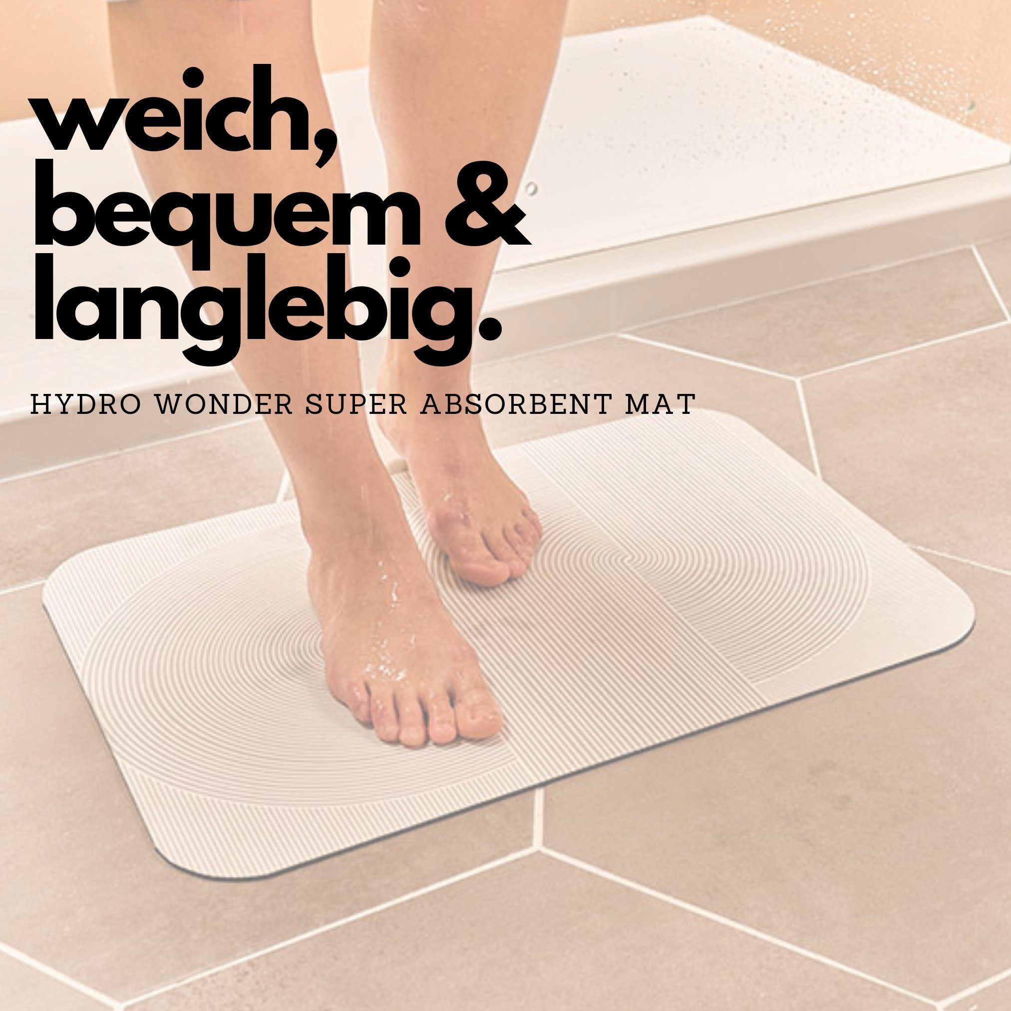 Badematte Hydrowonder Super Absorbent Mat Best Direct®, Höhe 5 mm, rutschhemmend, schnell trocknend, strapazierfähig, fußbodenheizungsgeeignet, rutschfest, saugfähig, Polyester, Gummi, rechteckig, Duschmatte & Badematte, super saugfähig, Rutschfest,