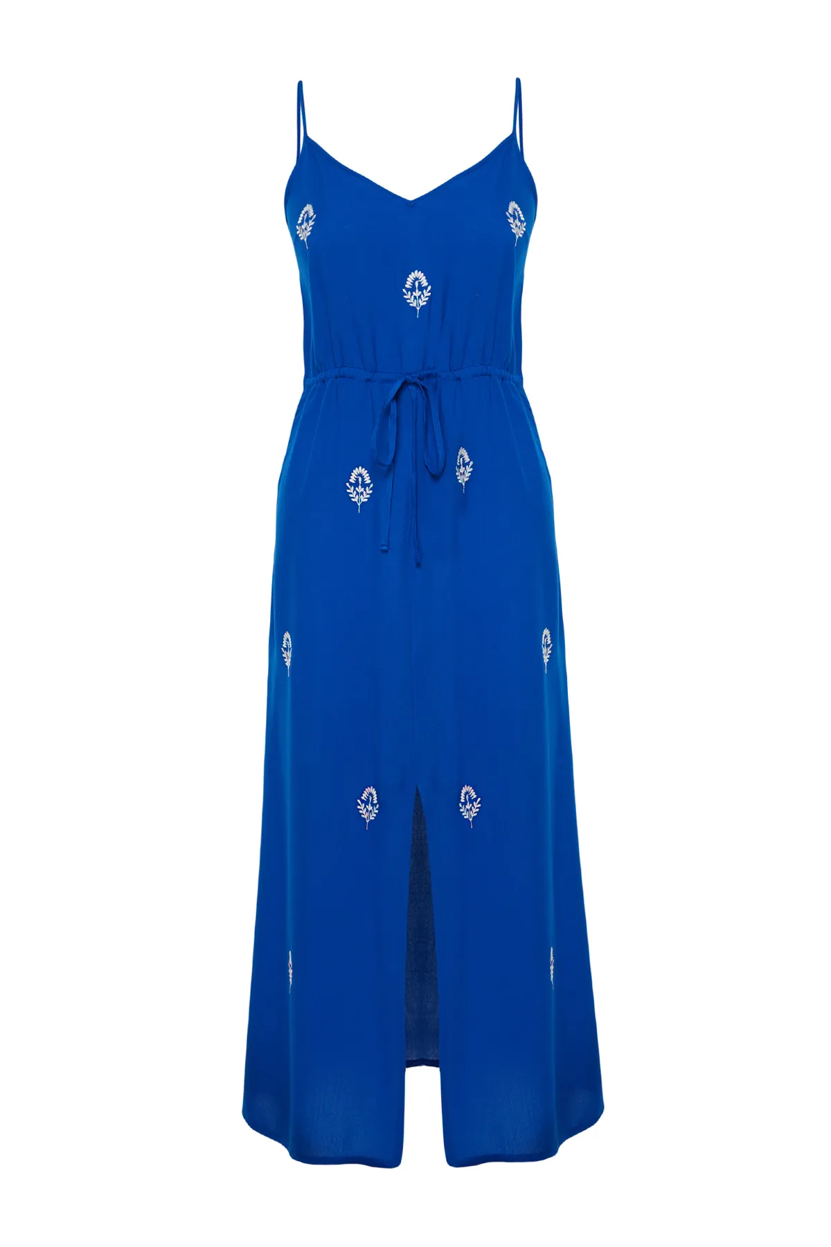 Trendyol Collection  Indigoblaues, gewebtes, besticktes Midikleid TWOSS23EL01431