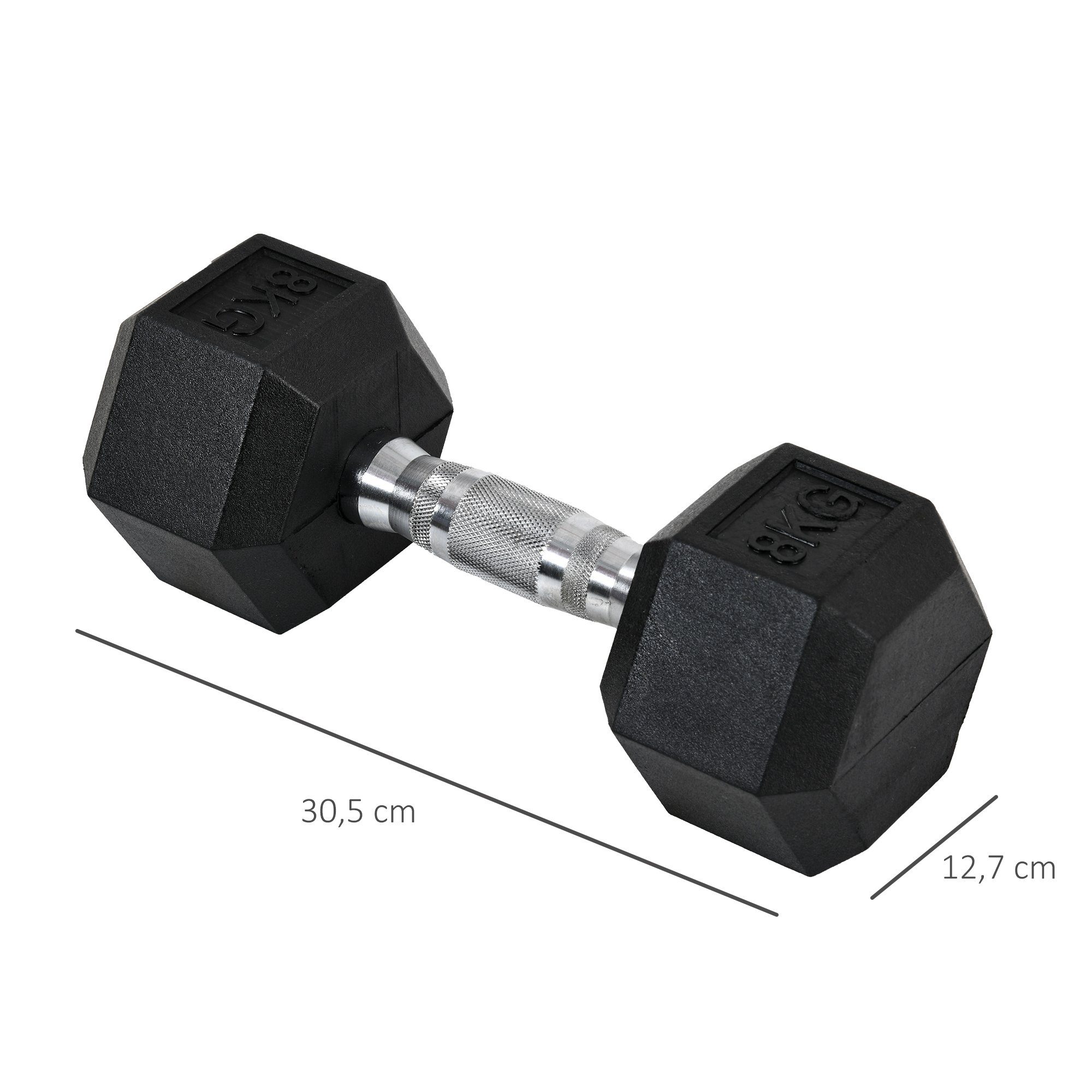 HOMCOM Hantel Kurzhantelset Gewichte Metall Gummi schwarz 2 x 8 KG, (Hexagon Kurzhanteln, 2er Set Gusseisen Hanteln Griff gerändelt Hantel Set), 12.7B x 12.7T x 8.6H cm