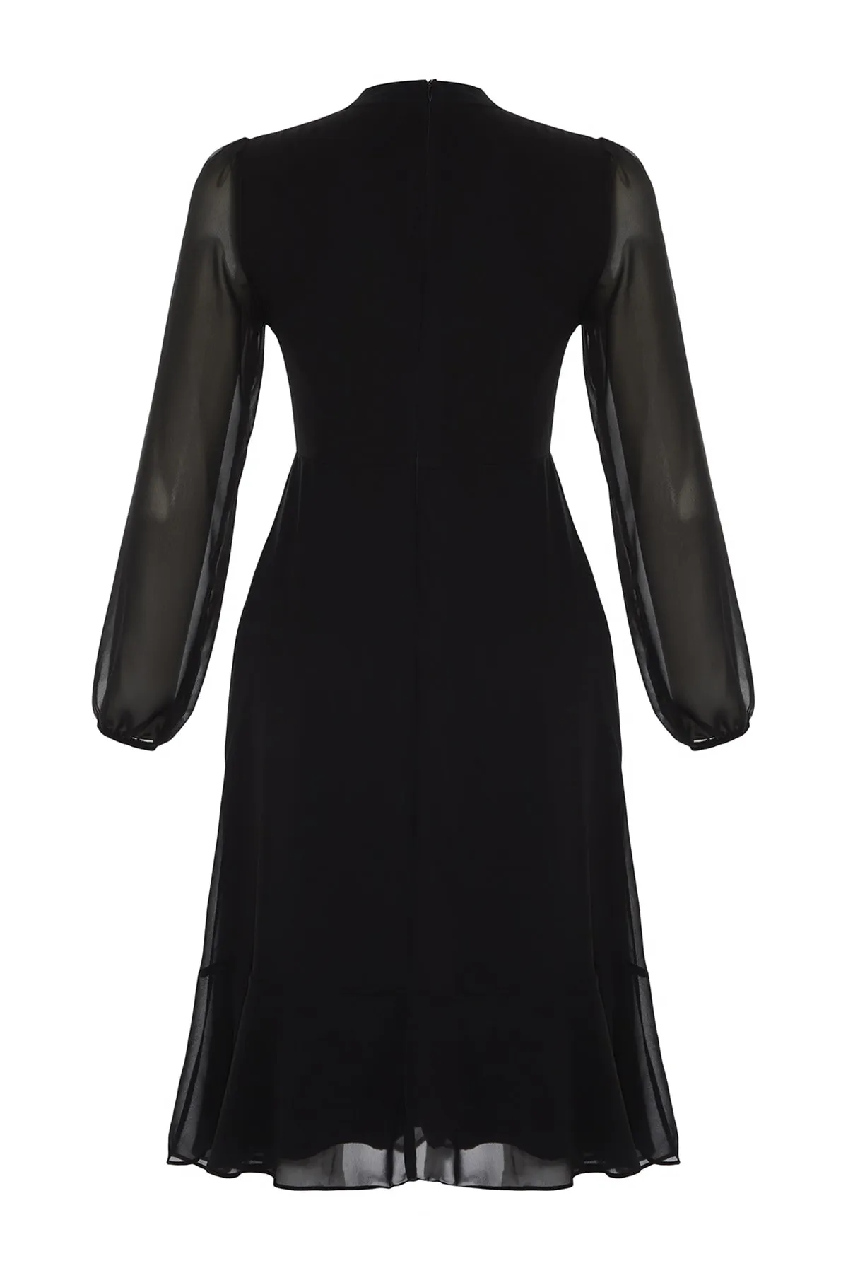 Trendyol Collection  Schwarzes A-Linien-Midikleid aus Chiffon mit Stehkragen und Futter TWOAW20EL1313