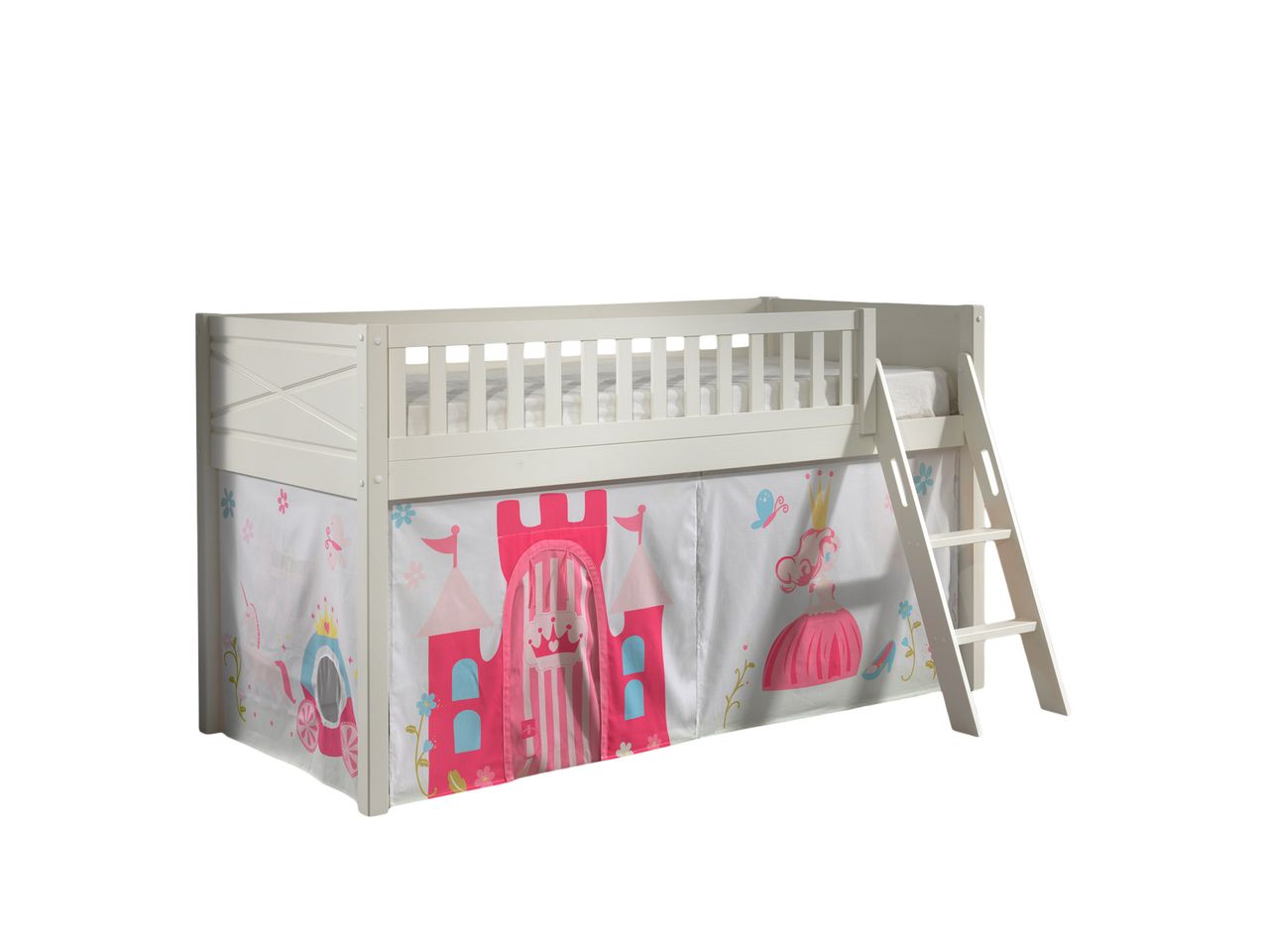 VIPACK Spielbett SCOTT, LF 90 x 200 cm, mit Rolllattenrost, Leiter und Textilset Vorhang 