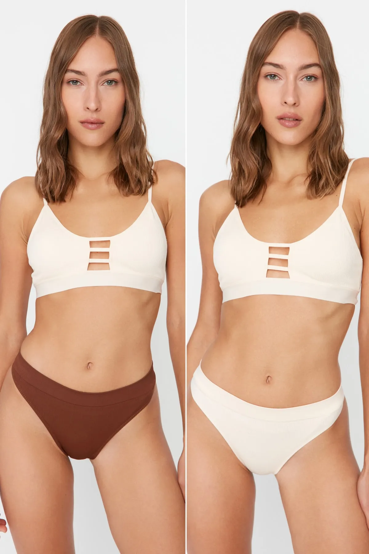 Trendyol Collection  Braun-Nude 2er-Pack nahtlose/nahtlose Tanga-Strickhöschen THMAW23KU00139