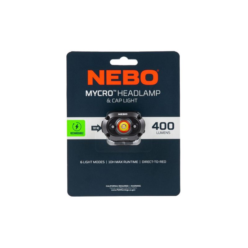 Nebo Mycro Stirnlampe & Kappe Wiederaufladbare 400 Lumen LED HLP-0011-G