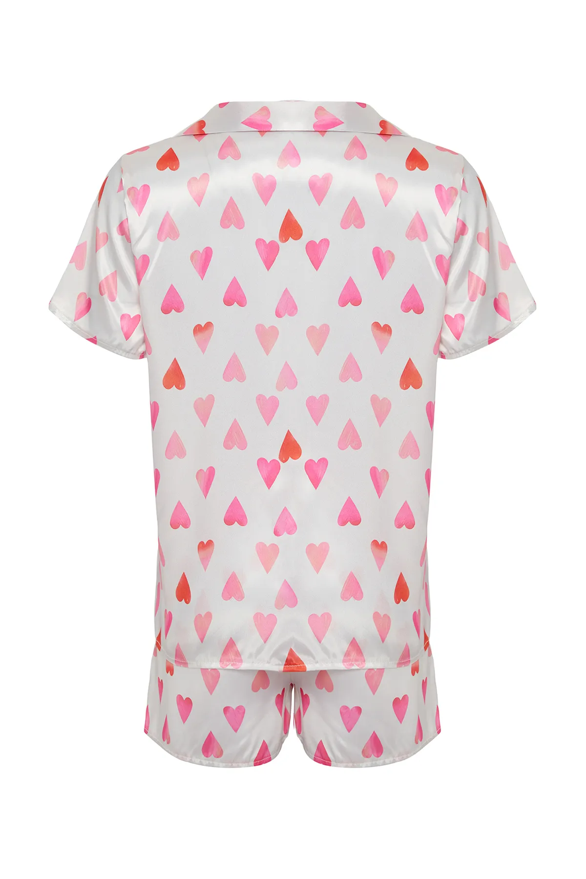 Trendyol Collection  Mehrfarbiges Satin-Herz-Hemd-Shorts-Web-Pyjama-Set THMSS24PT00101