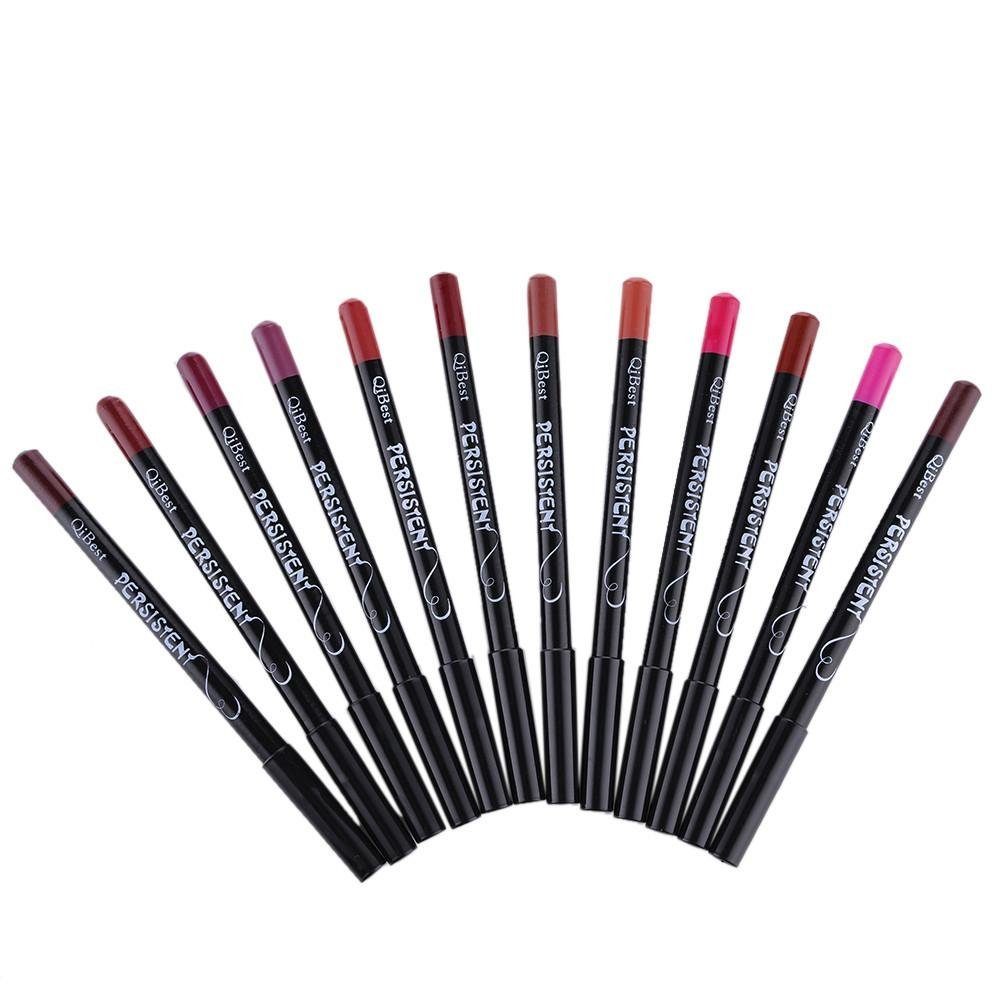 POCHUMIDUU Lipliner Lippenstift, 12 Farben, Lipliner-Stift, wasserfester Lipliner, 12-tlg., Konturstifte mit Deckel