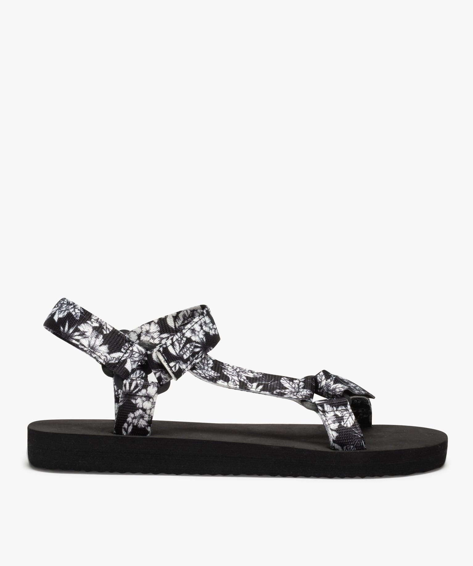 Sandales de plage femme à brides en toile scratch noir | GEMO