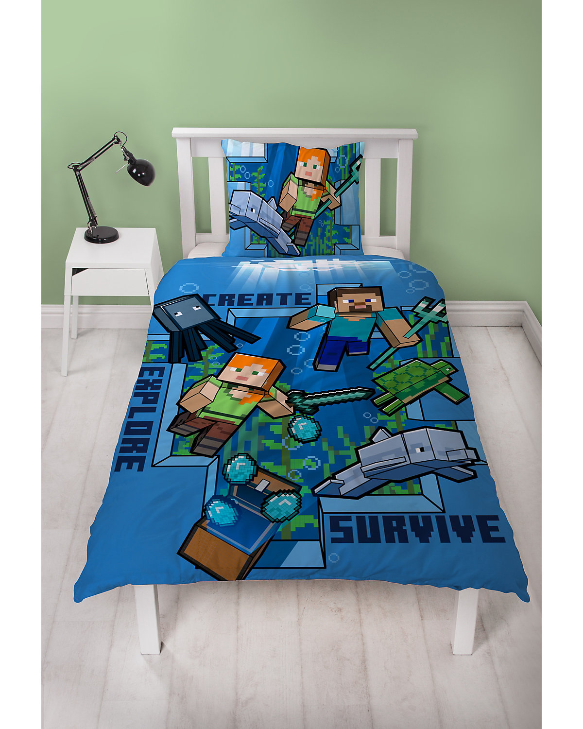 Bettwäsche Jungen Minecraft Survive Gaming, Renforcé, 135 x 200 cm + 80 x 80 cm