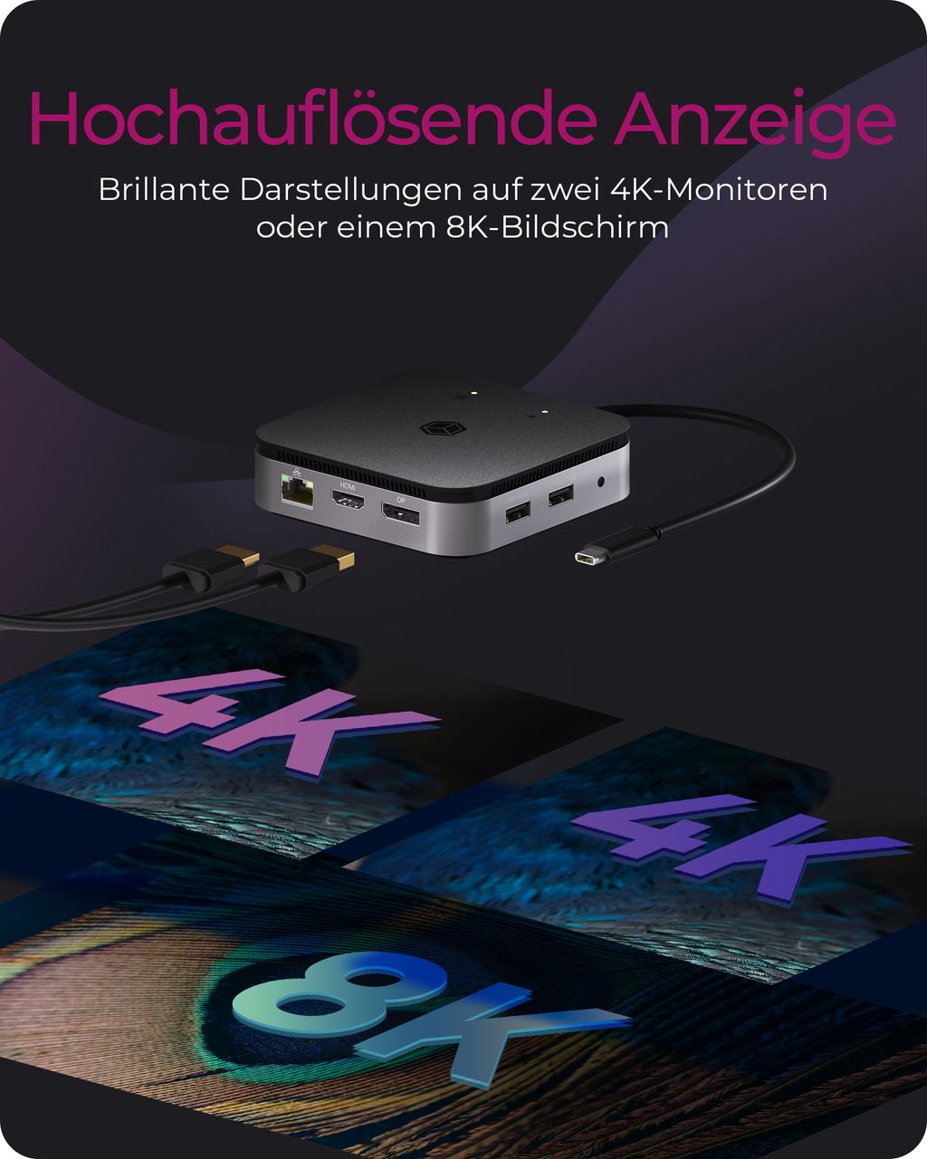 ICY BOX IB-DK408-C41, 7-in-1 USB4DockingStation mit zweifacher Videoausgabe