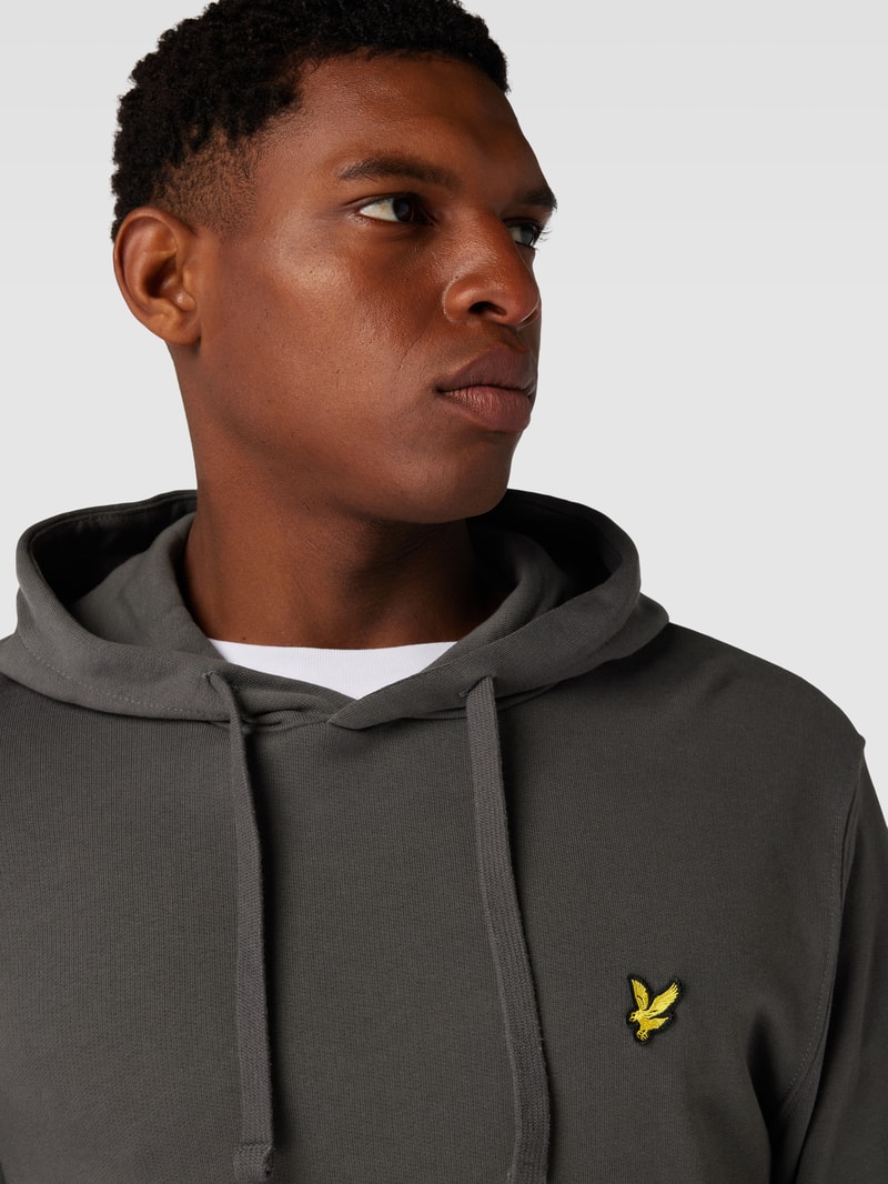 Hoodie mit Motiv-Stitching und Känguru-Tasche in anthrazit