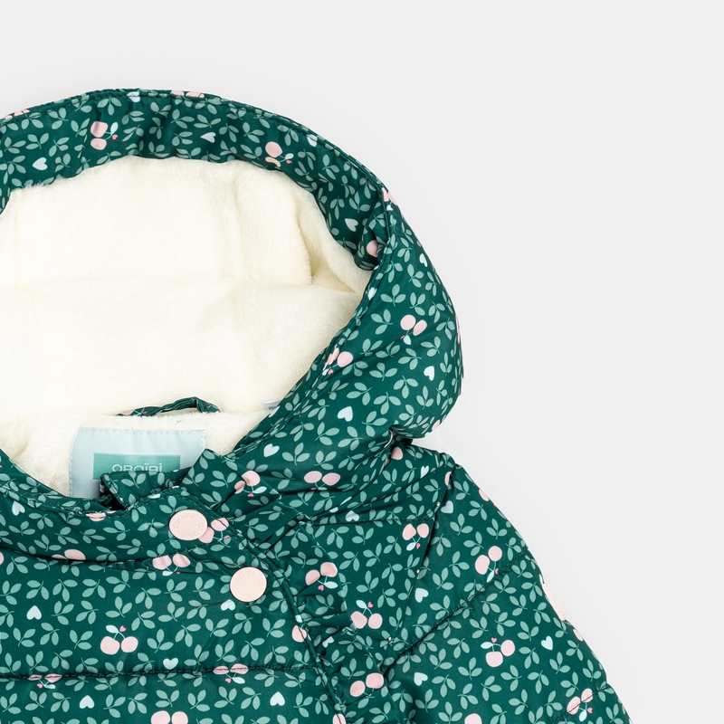 Manteau matelassé doublé fleuri vert bébé fille