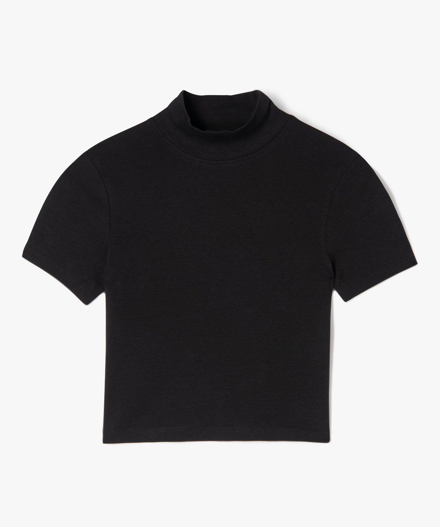Tee-shirt court à manches courtes et col montant uni fille noir | GEMO