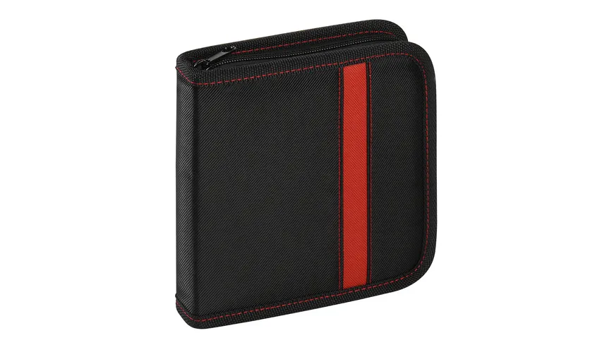 CD/DVD Wallet für 24 CD's/DVD's, schwarz mit rotem Steifen