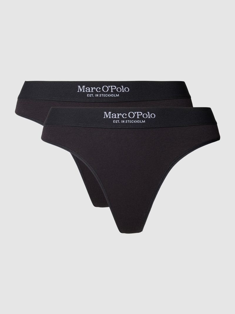 String mit Rippenstruktur und elastischem Logo-Bund in schwarz