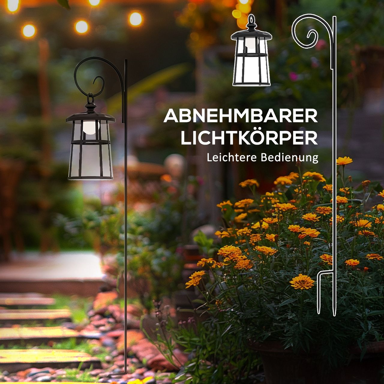 Outsunny Solar Gartenlaterne 122cm LED Gartenlampe mit Kaltweiß Licht für Außen