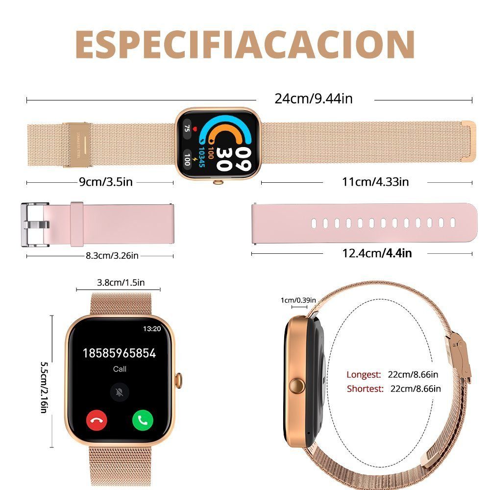 IBETTER Smartwatch Damen Herren Smartwatch (2.0'' HD Voll Touchscreen Zoll Zoll) Fitnessuhr mit Telefonfunktion WhatsApp Notiz mit deutscher Bedienungsanleitung, Herzfrequenzmesser,mit Blutsauerstoff Pulsmesser Sportuhr Schrittzähler Schlafmonitor Ak