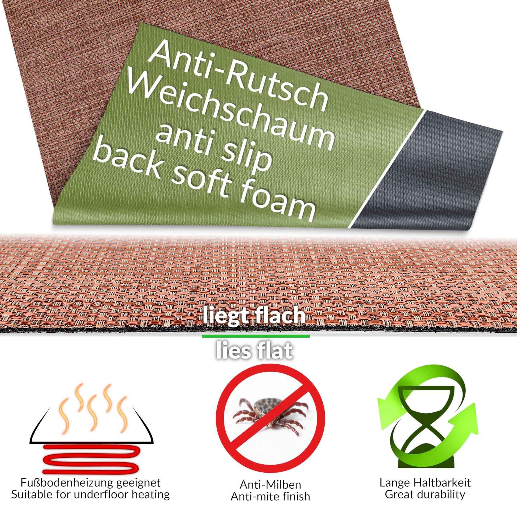 Küchenläufer Outdoorläufer Teppich Läufermatte TATAMI Rattan Robust Wasserabweisen, ANRO, Rechteckig, Höhe: 3 mm, Rattanoptik