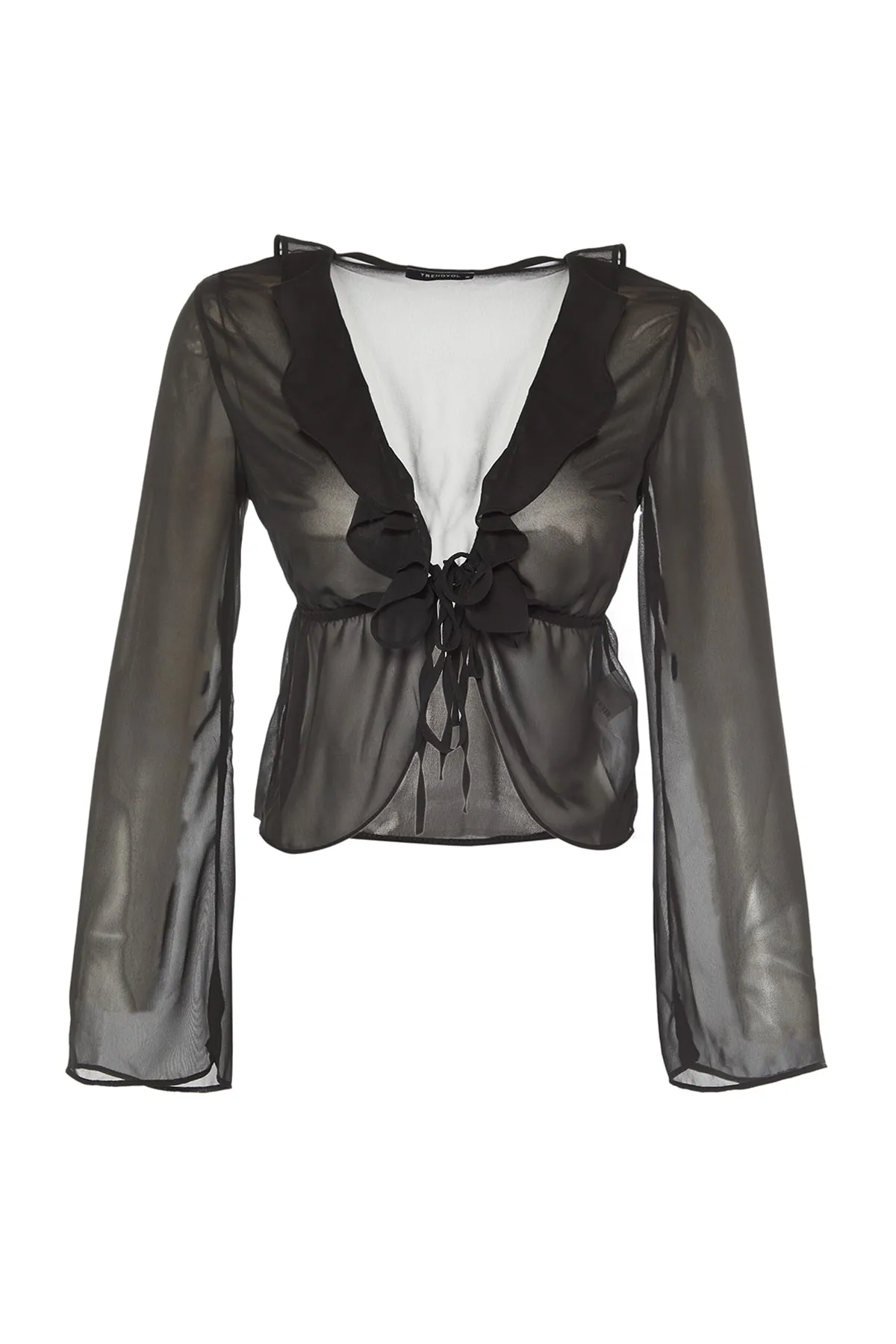 Trendyol Collection  Schwarze, gebundene, ungefütterte Chiffonbluse TPRAW23BZ00070