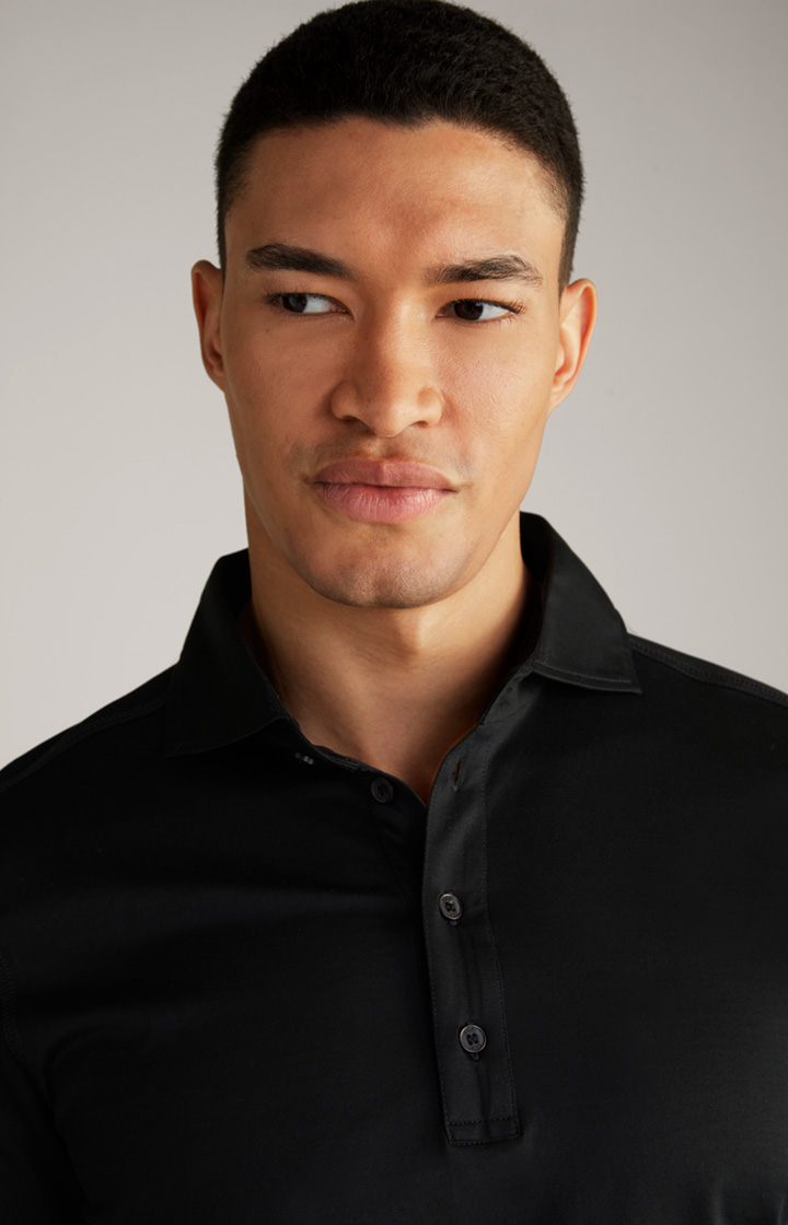 Langarm-Poloshirt Baldwin in Schwarz