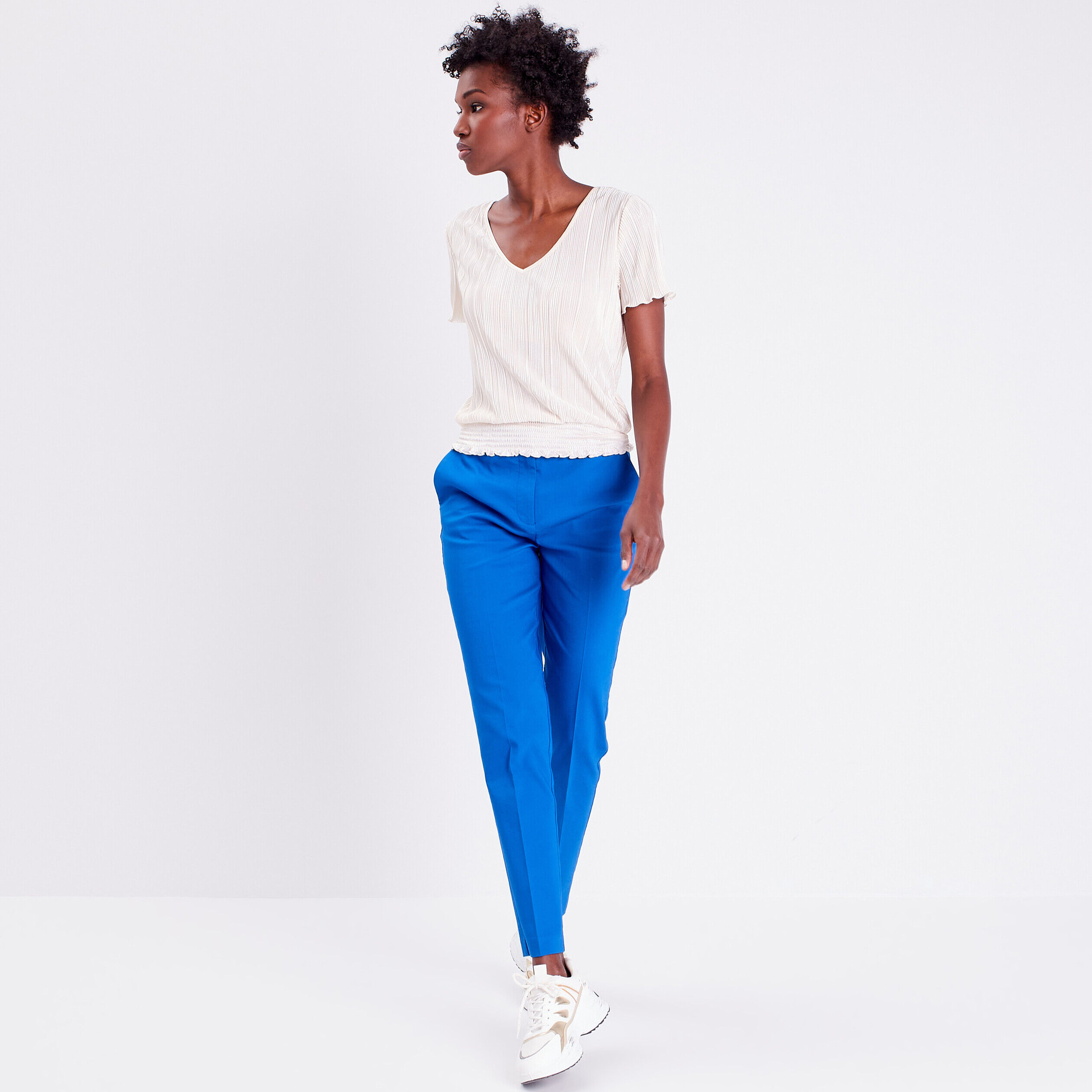 T-shirt manches courtes plissé ecru femme | Cache Cache