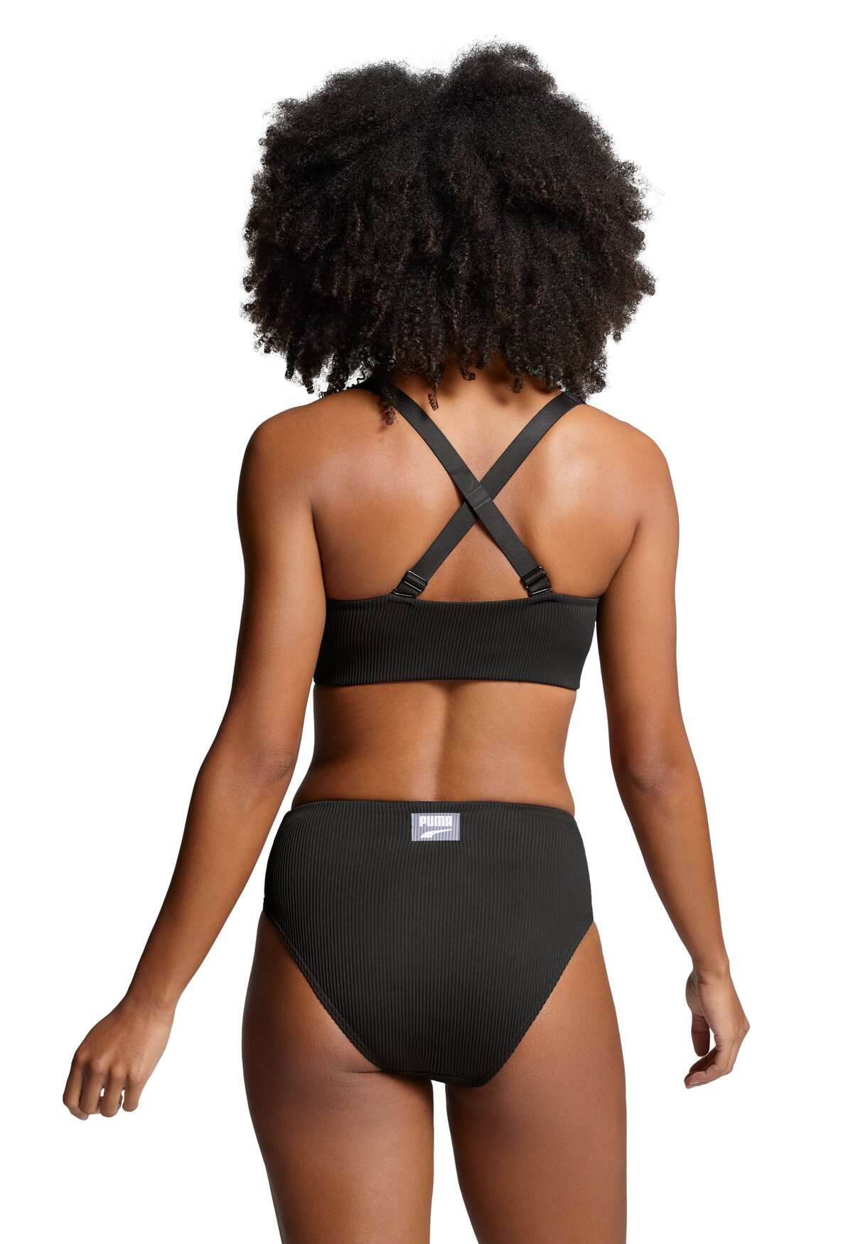 PUMA Black Combi Ribbed Scoop Neck Bikini-Oberteil