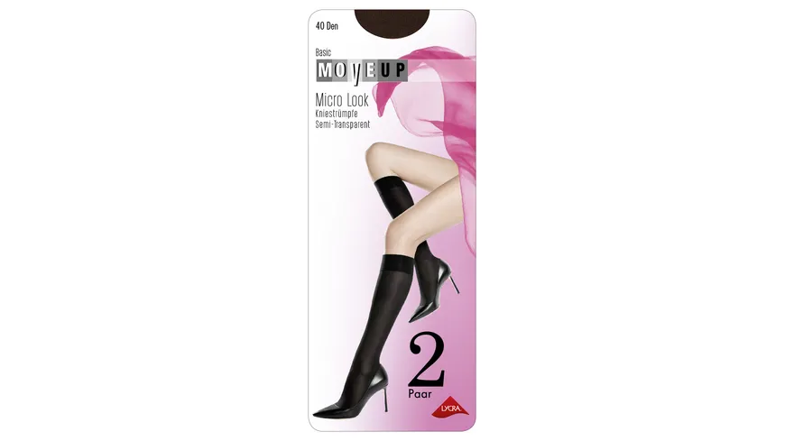 MOVE UP Damen Kniestrümpfe Micro Look 40 DEN schwarz