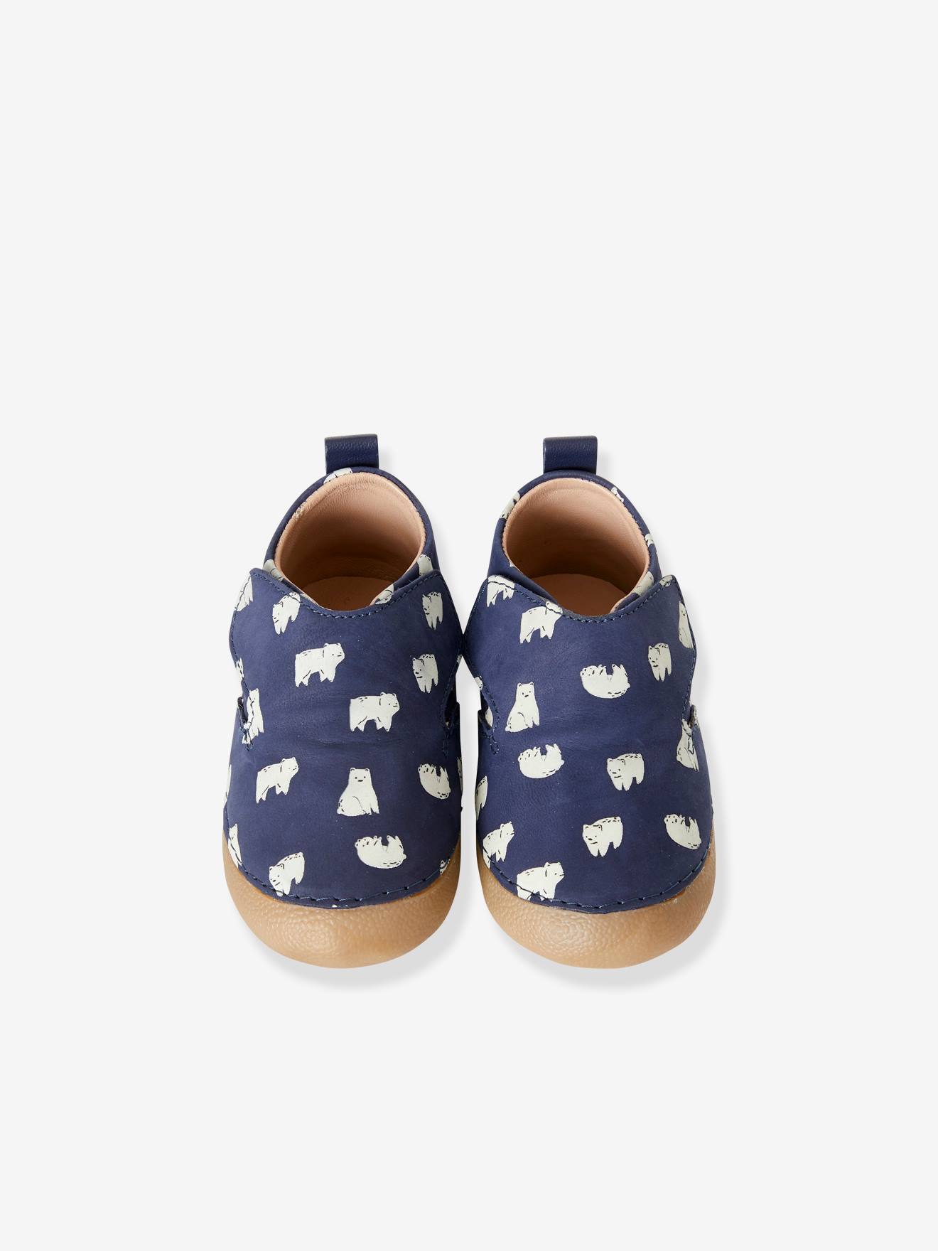 Chaussons scratchés bébé en cuir détails phosphorescents marine imprimé