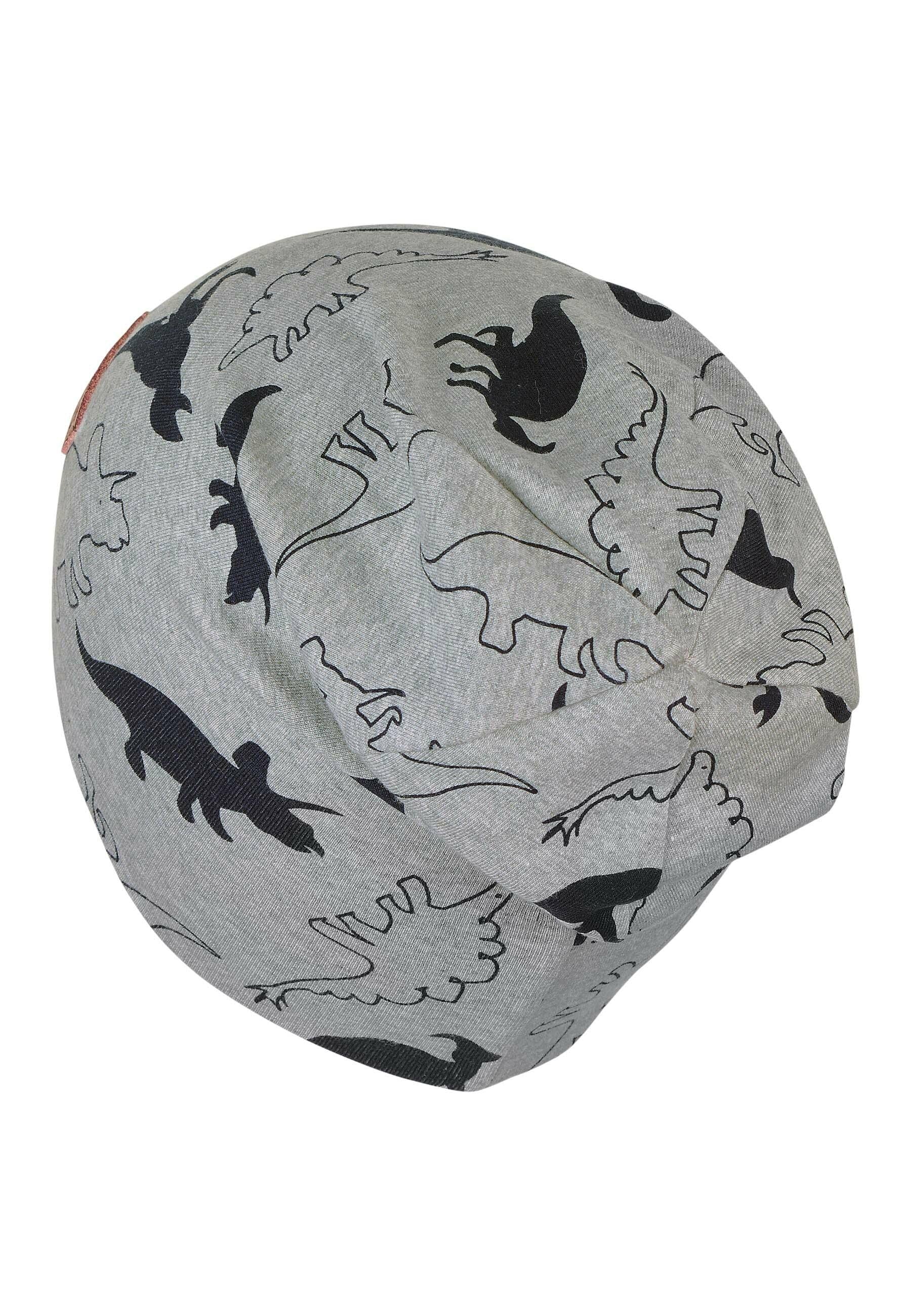 Slouch-Beanie in Silbergrau mit Dinosauriern