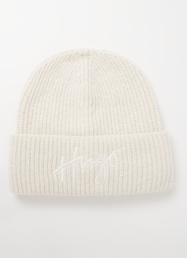 HUGO BOSS Socially ribbed knit beanie in wool blend with logo embroidery