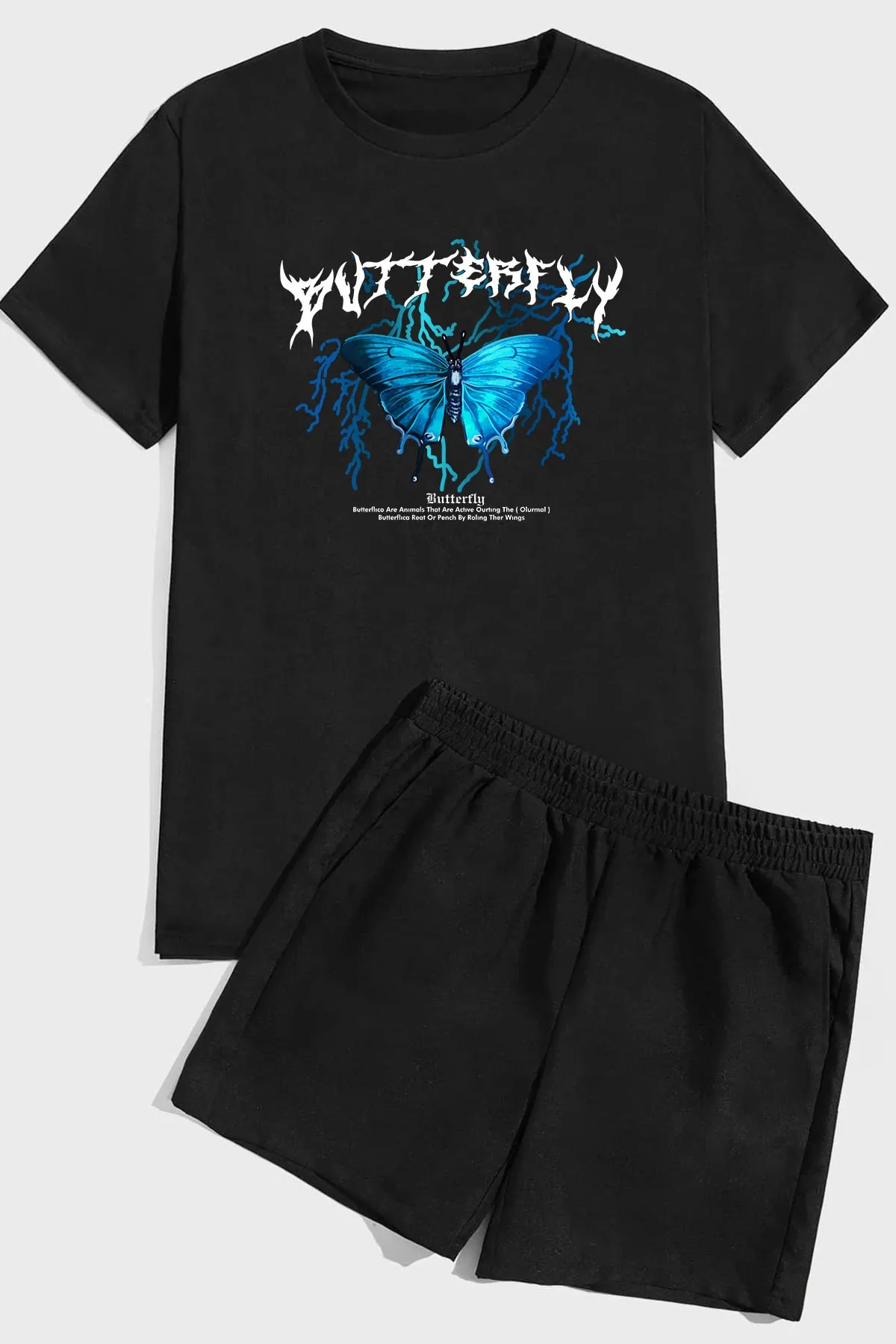 uyguntarz  Blaues Shorts-Set mit Schmetterlings-Print