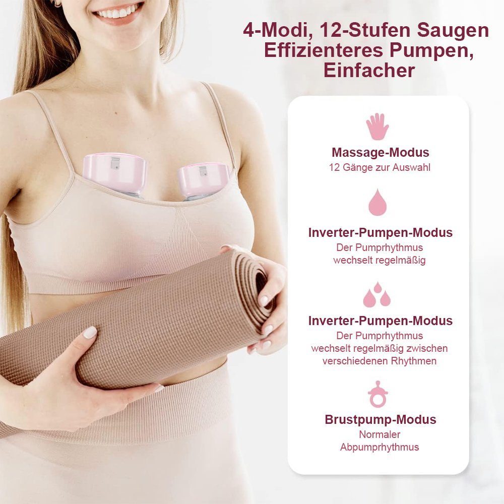 Powerwill Elektrische Milchpumpe Elektrische Milchpumpe Milchpumpe Elektrisch 4 Modi & 12 Stufen, Hände-freie Brustpumpe, tragbare Brustpumpen, Intelligentem Display und Speicherfunktion, Ultra Leise Wiederaufladbare, Fassungsvermögen von 180 ml