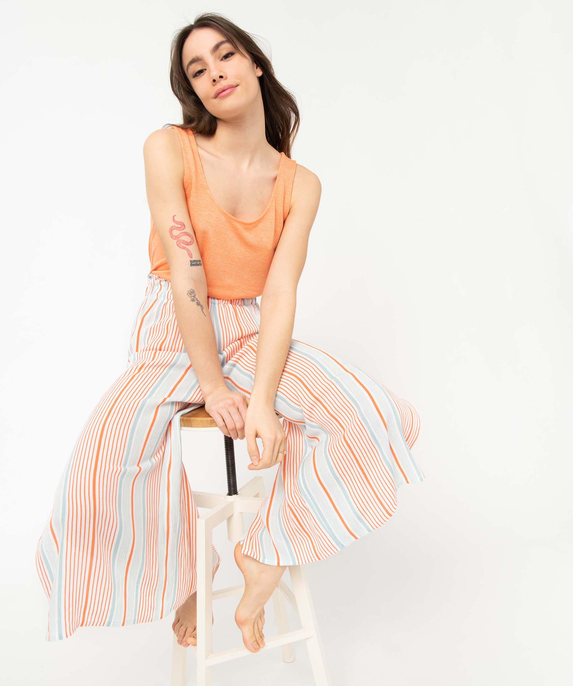 Débardeur de nuit femme en maille viscose flammée souple orange | GEMO