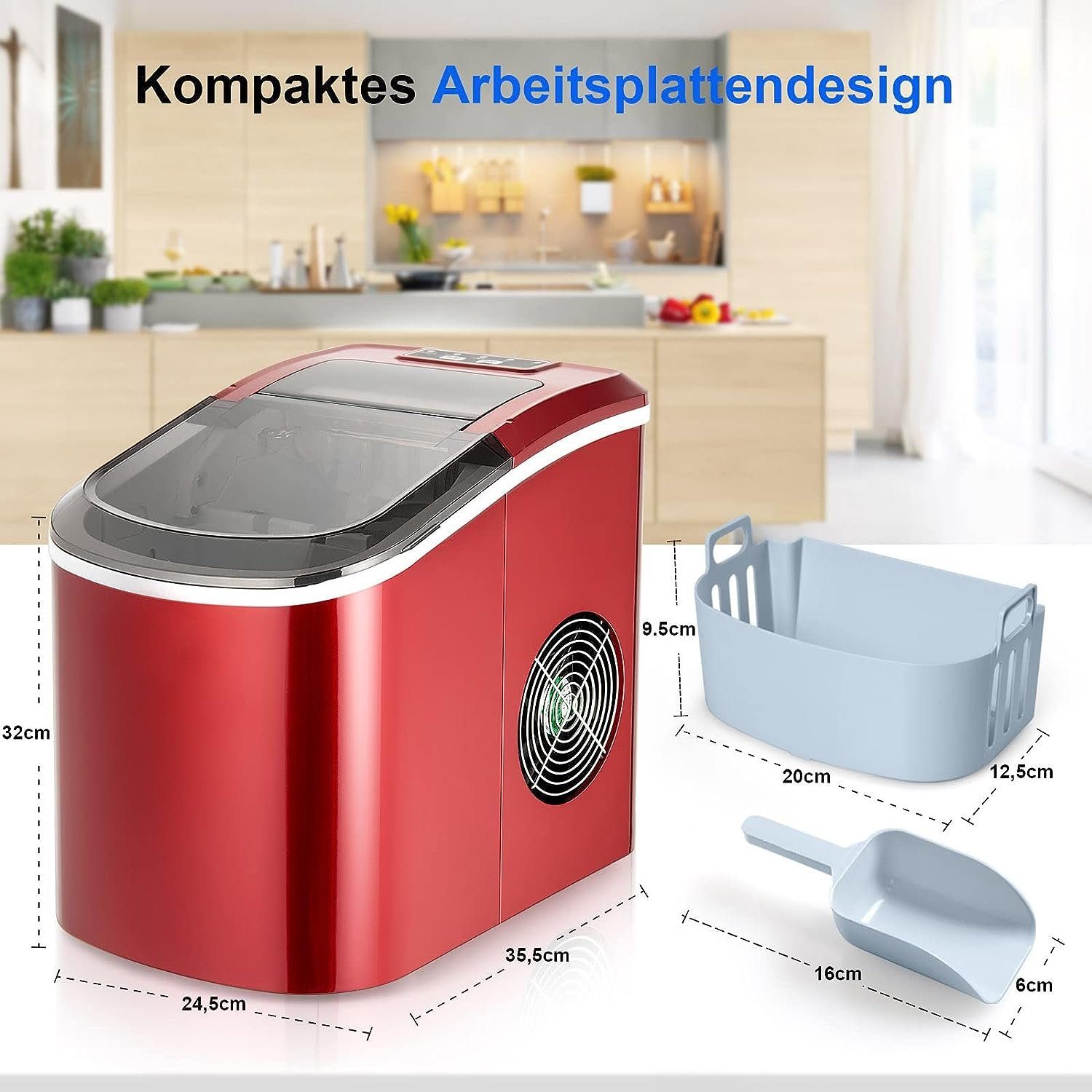 KOMFOTTEU Eiswürfelmaschine, mit 2,2L Wassertank, 12 kg/24 Stunden