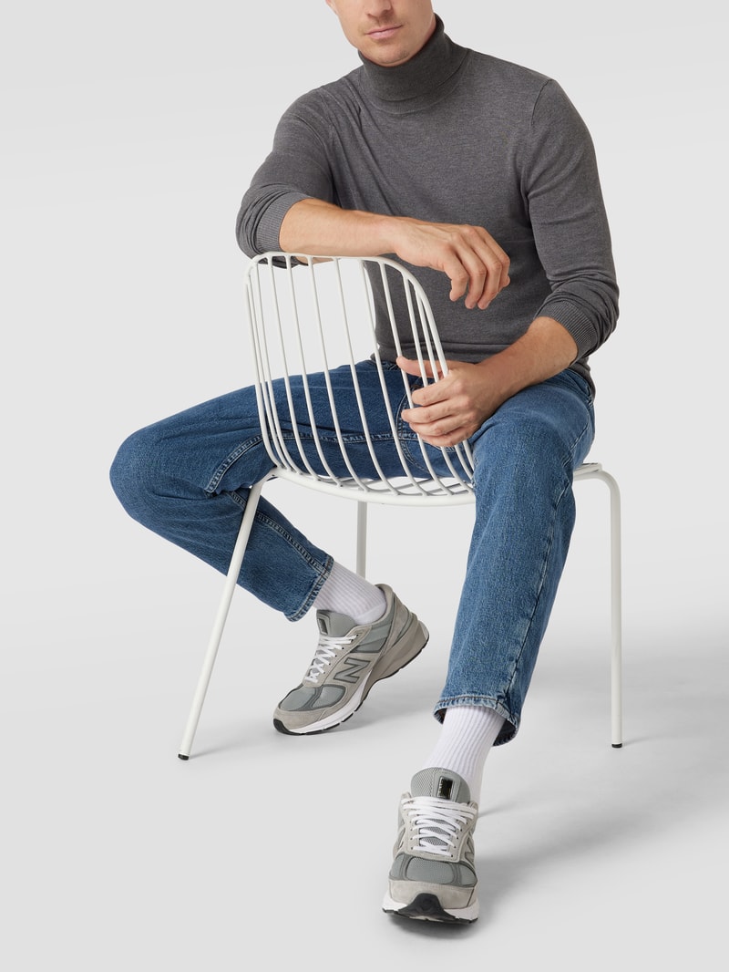 Longsleeve mit geripptem Rollkragen in mittelgrau meliert