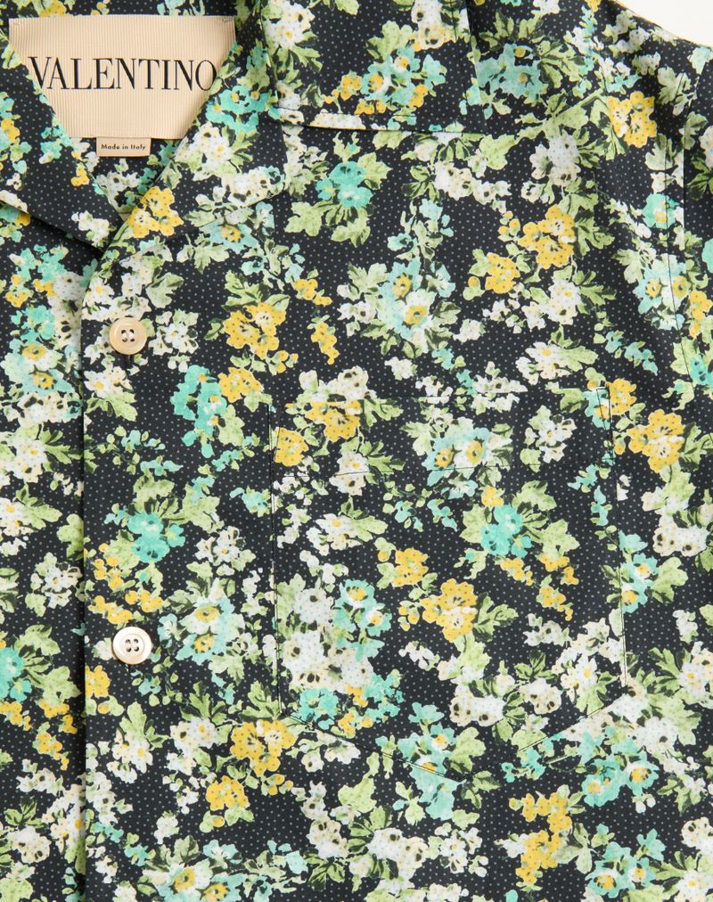 Valentino bowlingskjorte i bomuldspoplin med papirblomsterprint