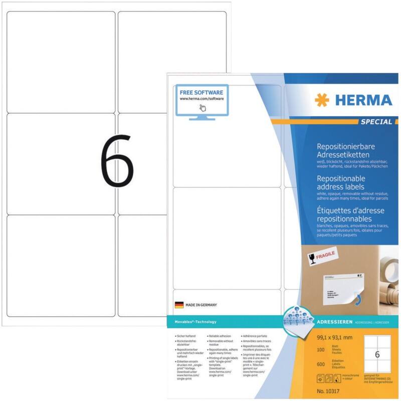 HERMA Adressetiketten 10317 Weiß Quadratisch 600 Etiketten pro Packung