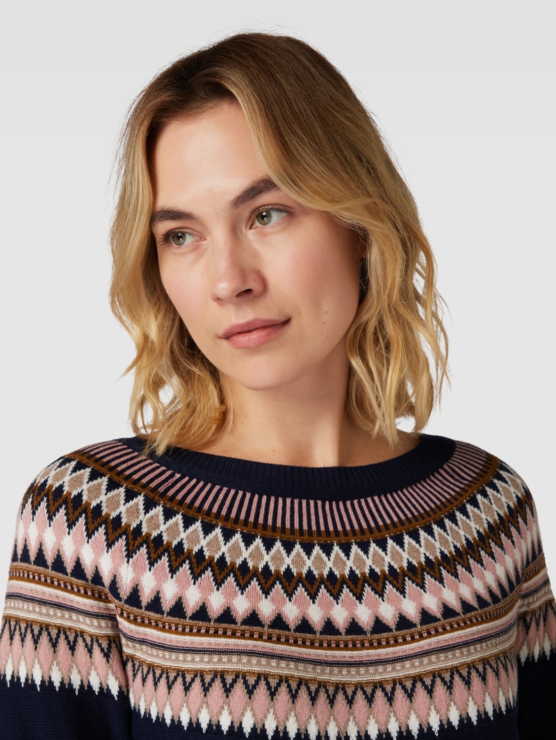 Strickpullover mit Zickzack-Muster in marineblau