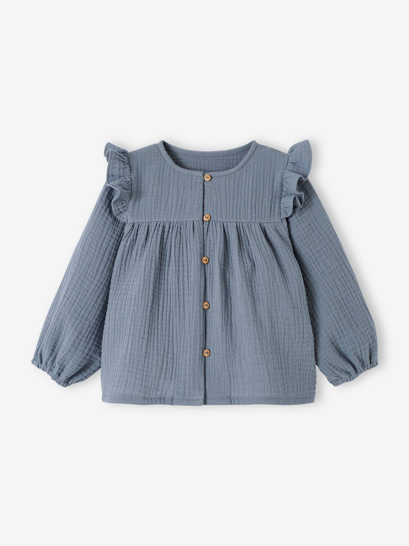 Blouse à volants bébé en gaze de coton vieux rose