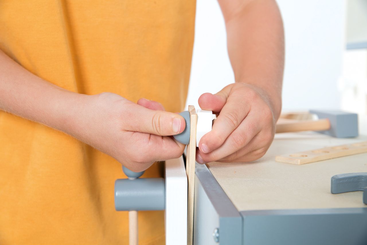 Roba Werkbank, Holzwerkbank, Werkzeug-Set, große Arbeitsplatte, Ablage, 3 Schubfächer, mitwachsend
