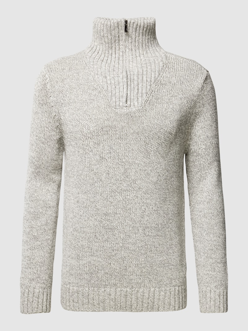 Strickpullover mit Troyer-Kragen in silber