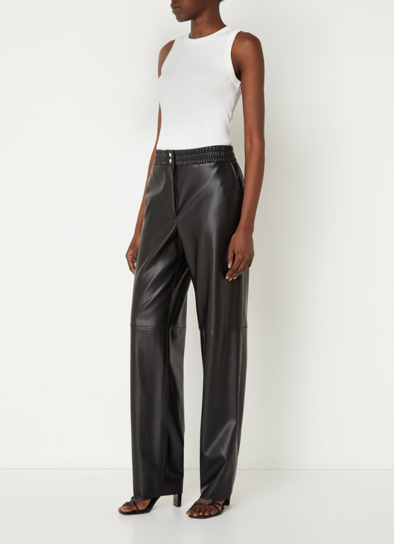Pantaloni Hugo Boss Halmara din piele ecologică, cu talie înaltă, cu croială dreaptă.